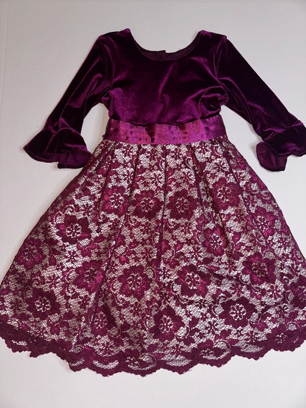 Jona Michelle Girls Purple Velvet Lace Dress Size 6 Formal Party #807